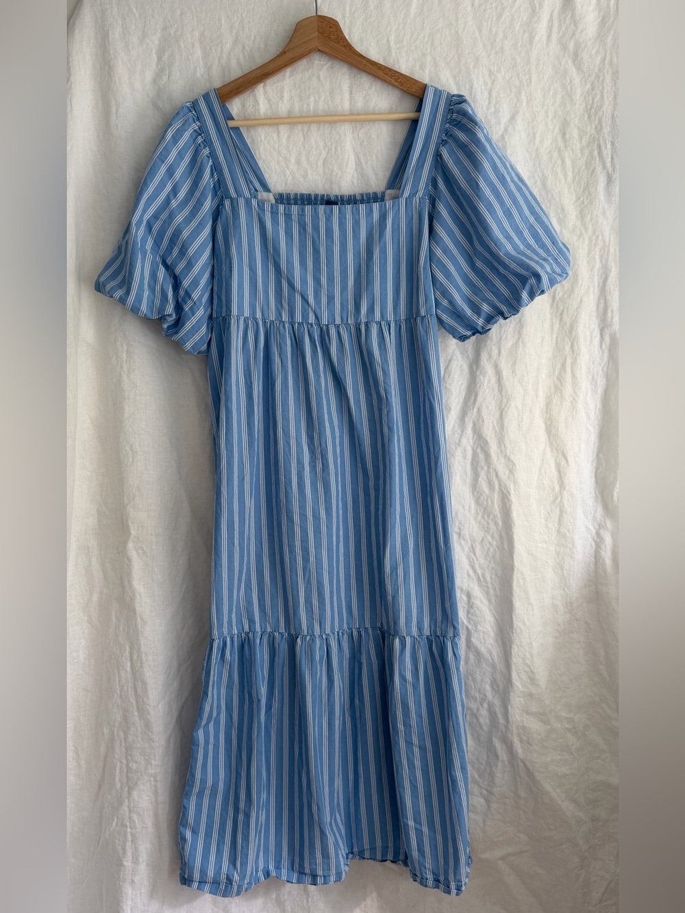 Old Navy Fit & Flare PuffSleeve Cotton-Poplin Smocked All-Day Midi Dress Medium